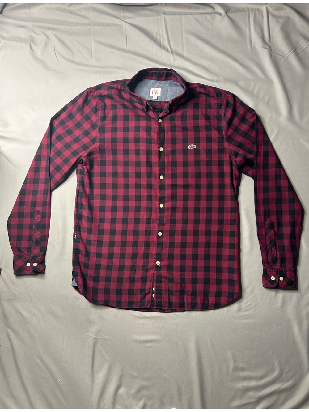 Lacoste LIVE Red & Black Buffalo Plaid Button-Up Shirt – Men’s Large - Picture 2 of 5